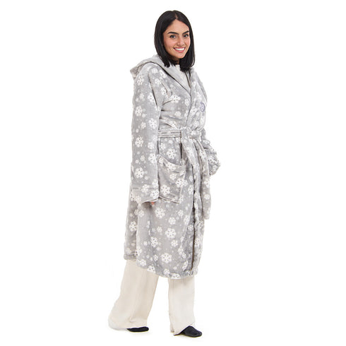 Snuggs Blanket Robe Grey Snowflakes